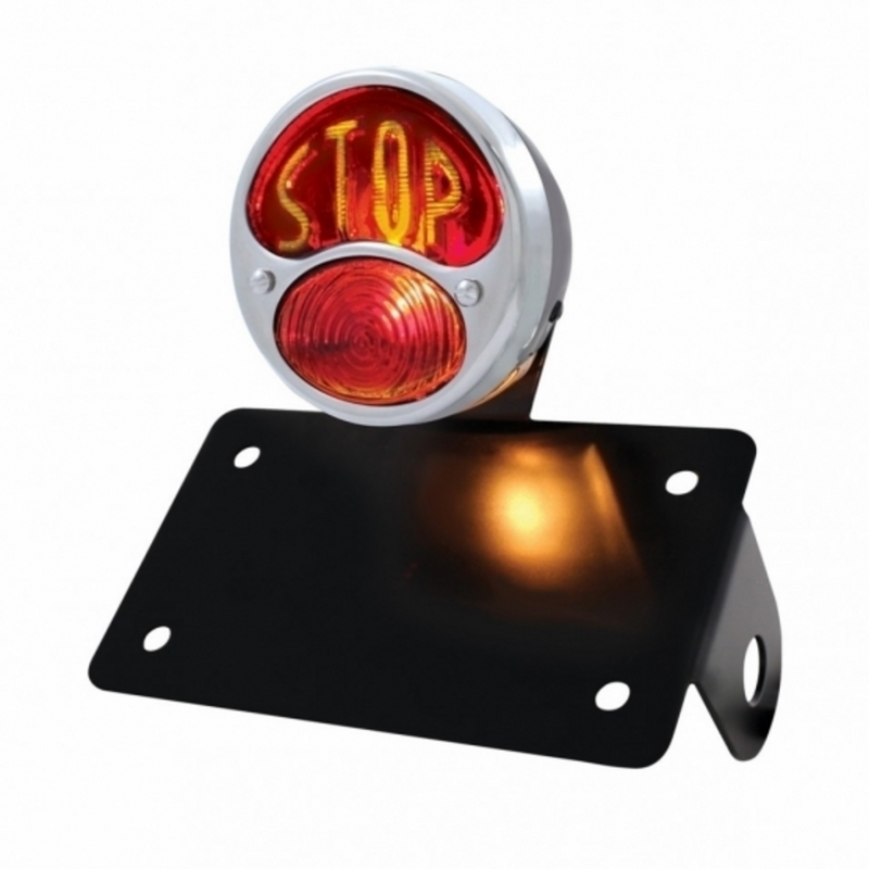 United Pacific SS & Black Housing 1928 Ford STOP style Tail Light Assembly With Horizontal Mounting Bracket For Motorcycle 86805