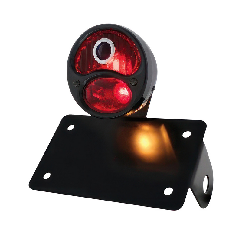 United Pacific Black 1928 DUO Lamp & Blue Dot Style Tail Light Assembly With Horizontal Mounting Bracket For Motorcycle 86807