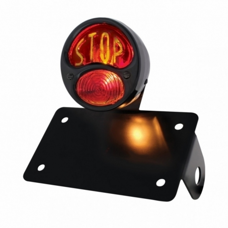 United Pacific Black 1928 Ford STOP style Tail Light Assembly With Horizontal Mounting Bracket For Motorcycle 86808