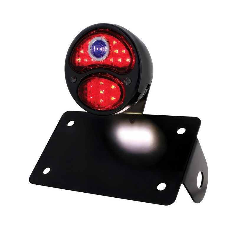 United Pacific Black 1928 DUO Lamp & Blue Dot Style LED Tail Light Assembly With Horizontal Mounting Bracket For Motorcycle 86820