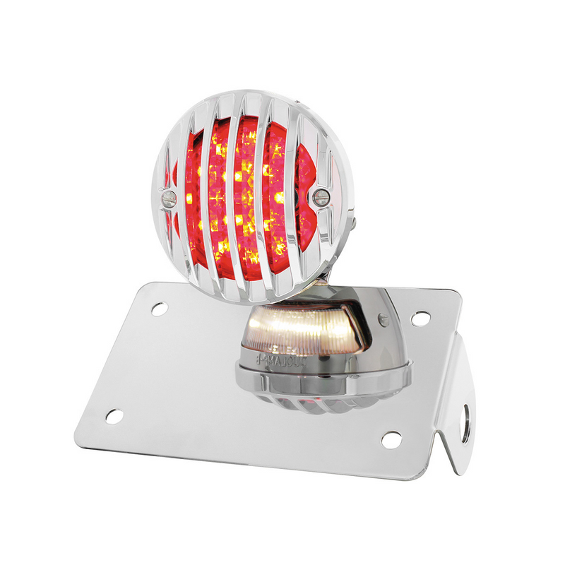 United Pacific Motorcycle LED "Bobber" Style Horizontal Tail Light With Chrome Grille Bezel-Red Lens 86850