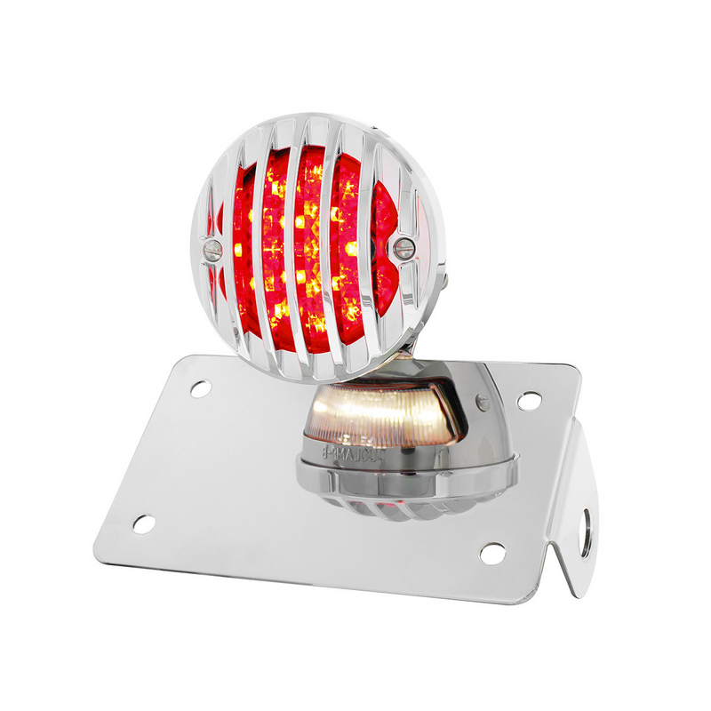 United Pacific Motorcycle LED "Bobber" Style Horizontal Tail Light With Chrome Grille Bezel-Smoke Lens 86852