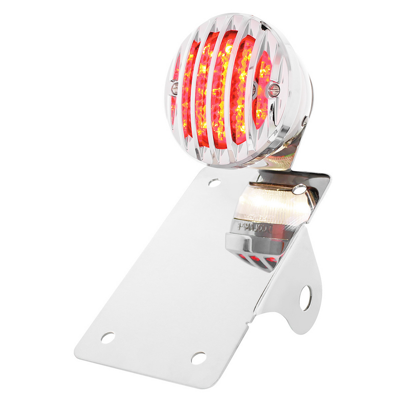 United Pacific Motorcycle LED "Bobber" Style Vertical Tail Light With Chrome Grille Bezel-Red Lens 86854