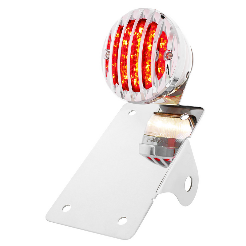 United Pacific Motorcycle LED "Bobber" Style Vertical Tail Light With Chrome Grille Bezel-Smoke Lens 86856