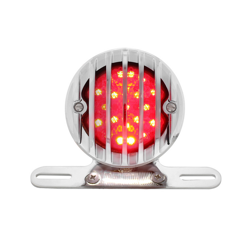 United Pacific Motorcycle LED Rear Fender Tail Light With Chrome Grille Bezel Red Lens 86858