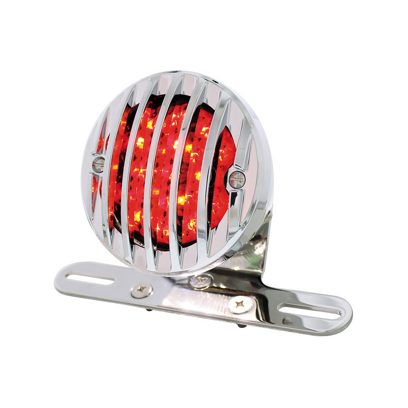 United Pacific Motorcycle LED Rear Fender Tail Light With Chrome Grille Bezel Smoke Lens 86860