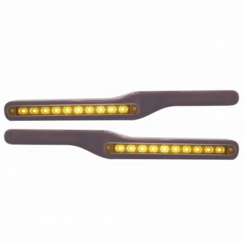 United Pacific Wood Armrest With LED Light For Peterbilt- Amber LED/Amber Lens (Pair) 87992