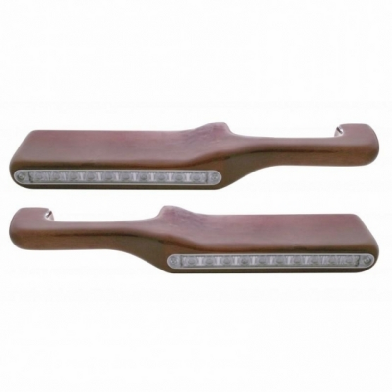 United Pacific Wood Armrest With LED Light For Peterbilt- Amber LED/Clear Lens (Pair) 87994