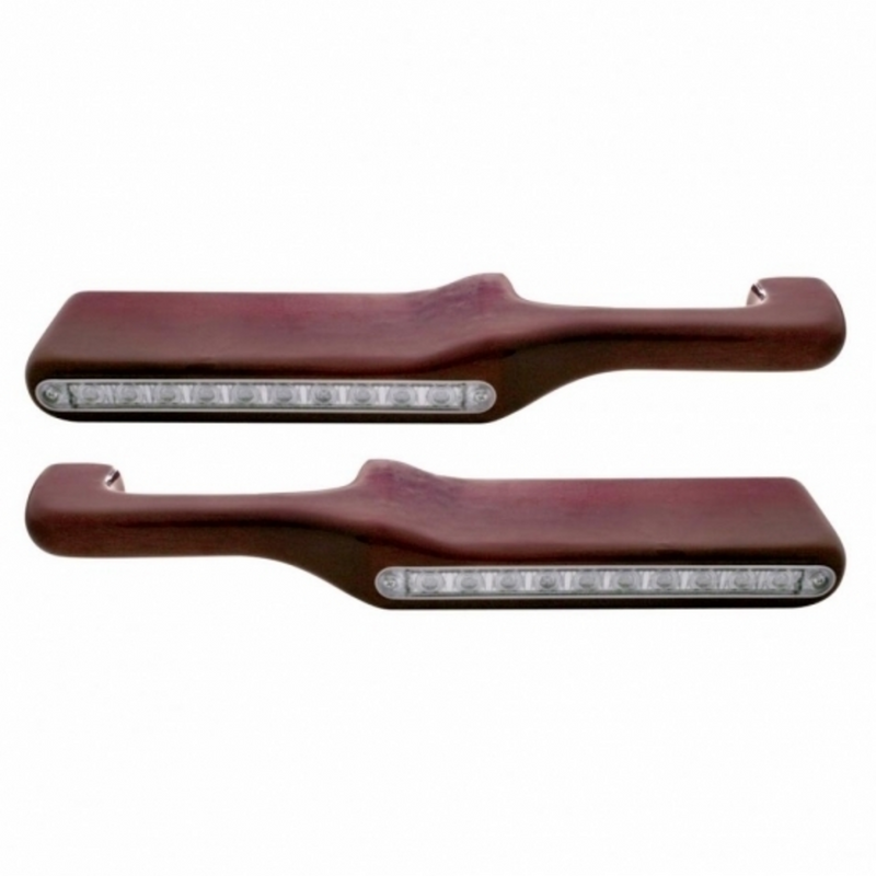 United Pacific Wood Armrest With LED Light For Peterbilt- Red LED/Clear Lens (Pair) 87996