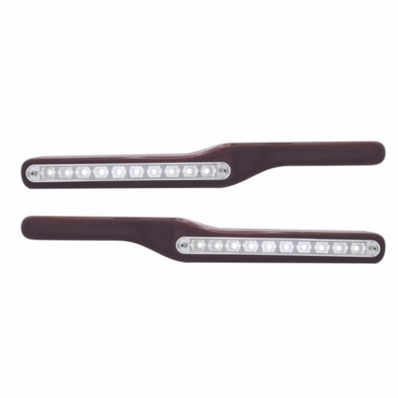 United Pacific Wood Armrest With LED Light For Peterbilt- White LED/Clear Lens (Pair) 87997