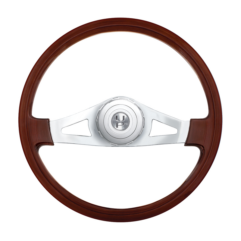 United Pacific 18" Chrome 2 Spoke Steering Wheel With Hub & Horn Button Kit For Peterbilt (1998-2005), Kenworth (2001-2003) 88123