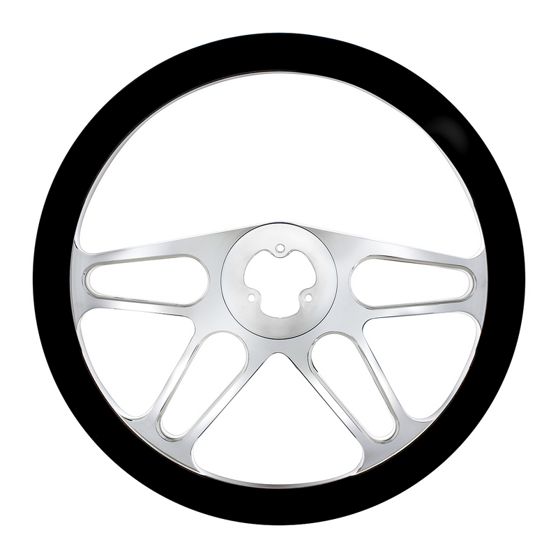 United Pacific 18" Chrome Aluminum "4-Spoke" Style Steering Wheel With Black Leather Rim 88155