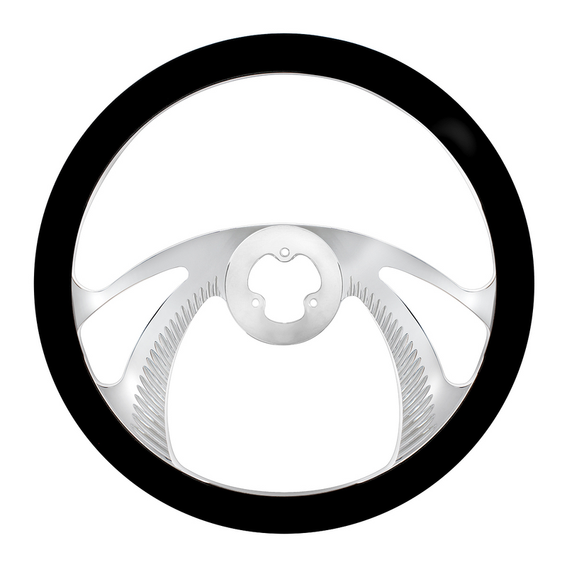 United Pacific 18" Chrome Aluminum "Scorpion" Style Steering Wheel With Black Leather Rim 88159