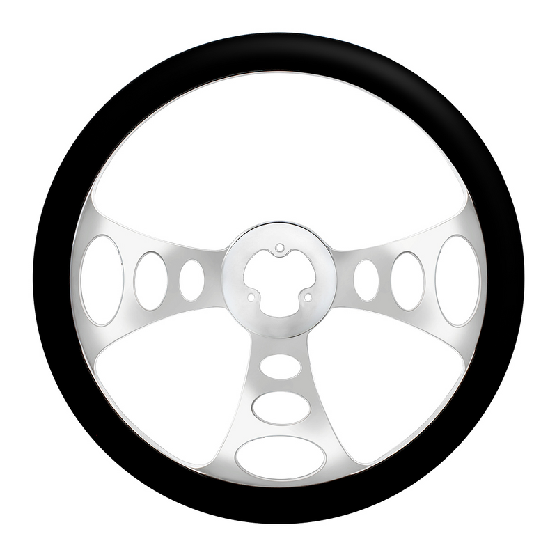 United Pacific 18" Chrome Aluminum "Chopper" Style Steering Wheel With Black Leather Rim 88161
