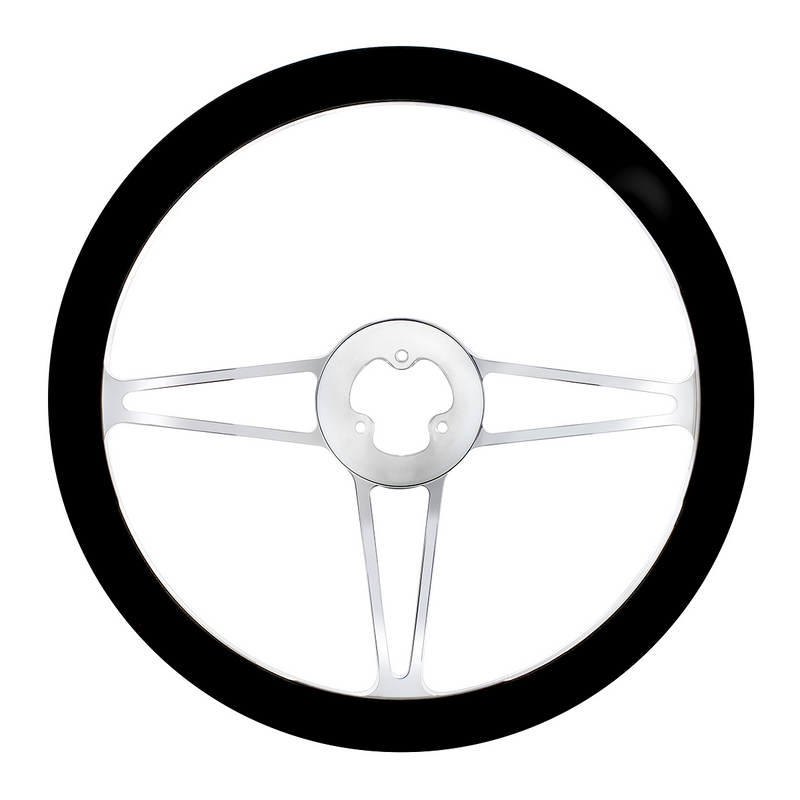 United Pacific 18" Chrome Aluminum "3-Spoke" Style Steering Wheel With Black Leather Rim 88172