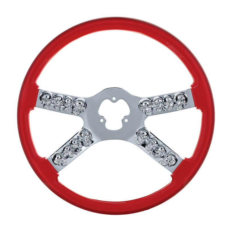 United Pacific 18" Chrome Steering Wheel With Skull Accent Red 88176