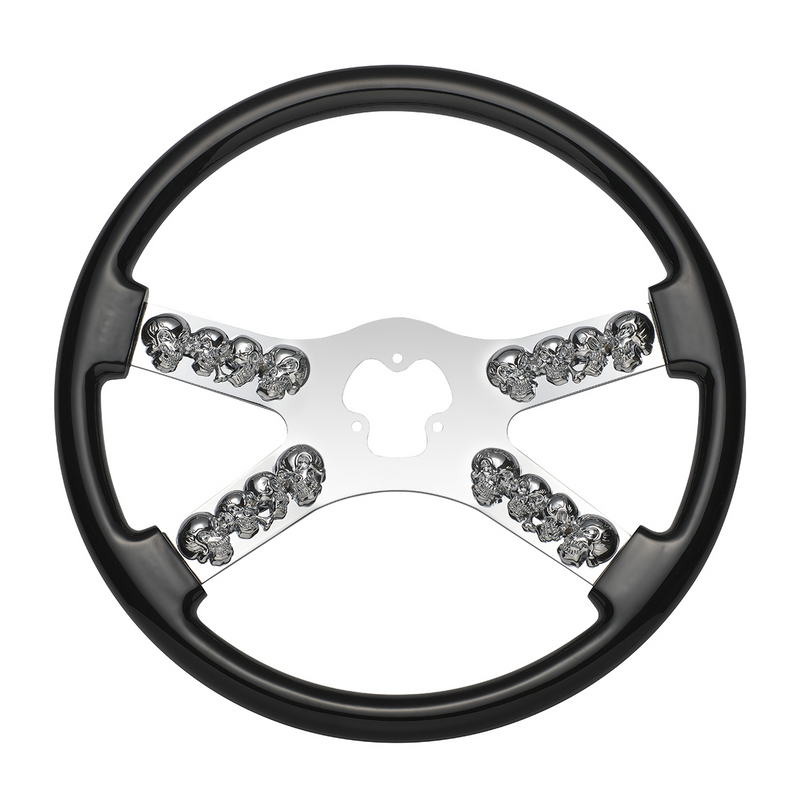 United Pacific 18" Chrome Steering Wheel With Skull Accent Black 88177