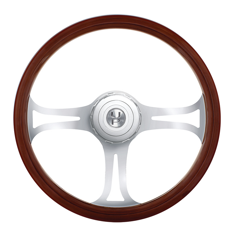 United Pacific 18" Blade Style Wood Steering Wheel With Hub & Horn Button Kit For Peterbilt (2006+) & Kenworth (2003+) 88183