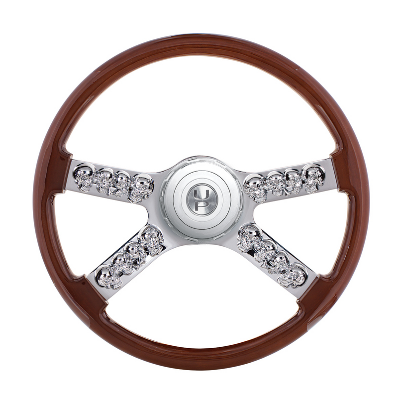 United Pacific 18" Skull Steering Wheel With Hub & Horn Button Kit For Peterbilt (2003+) & Kenworth (2003+) 88184