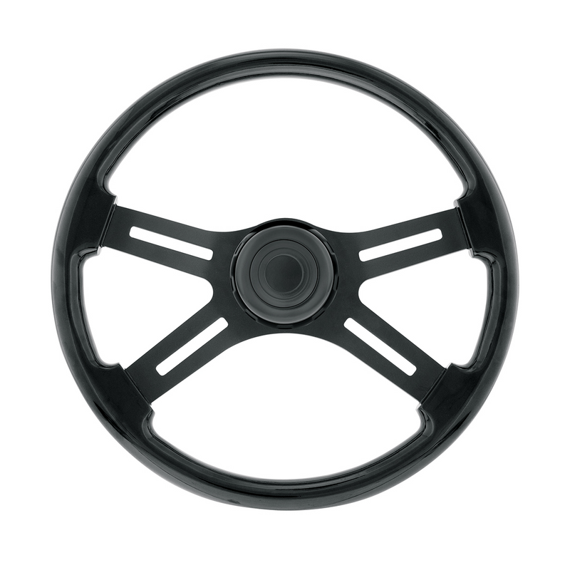 United Pacific 18" Matte Black 4 Spoke Steering Wheel With Horn Bezel & Button-Gloss Black 88185