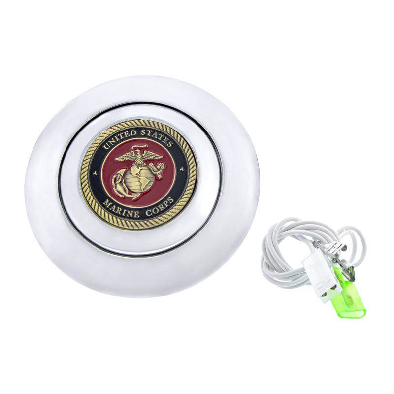 United Pacific Chrome Aluminum Steering Wheel Horn Button With Metal Medallion, US Marine Corps 88196