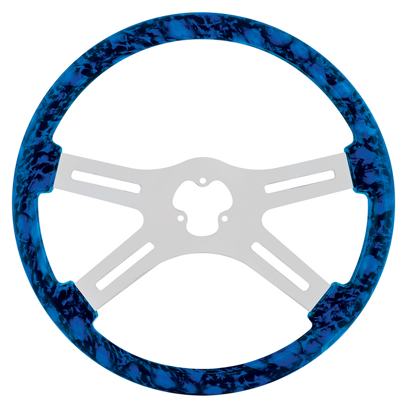United Pacific 18" Skull Steering Wheel Only With Hydro-Dip Finish Wood Blue 88235