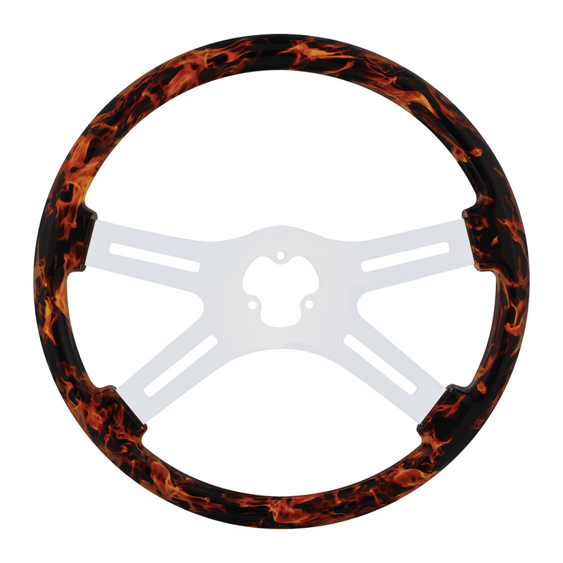United Pacific 18" Flame Steering Wheel With Hydro-dip Finish Wood 4 Spoke 88248