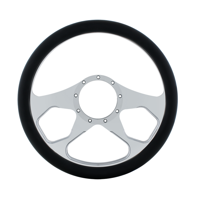 United Pacific 14" Chrome Aluminum 4 Spoke Boss Style Steering Wheel With Black Engineered Leather Grip 88301