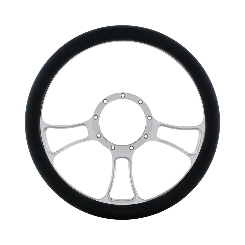 United Pacific 14" Chrome Aluminum Blade Style Steering Wheel With Black Engineered Leather Grip 88302