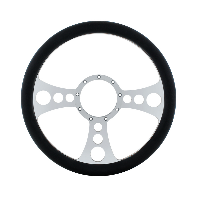 United Pacific 14" Chrome Aluminum Chopper Style Steering Wheel With Black Engineered Leather Grip 88303