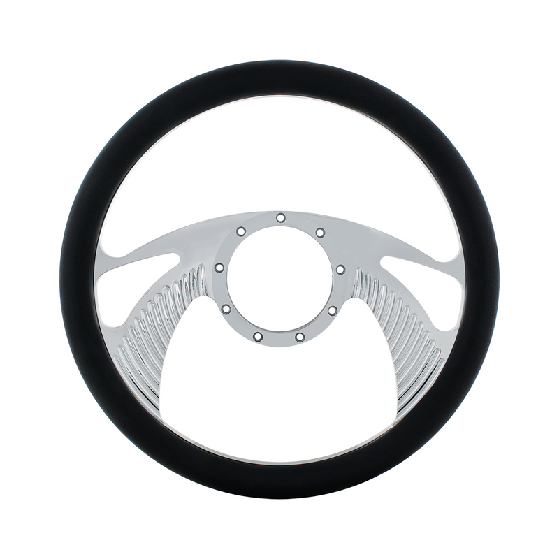 United Pacific 14" Chrome Aluminum Scorpion Style Steering Wheel With Black Engineered Leather Grip 88304