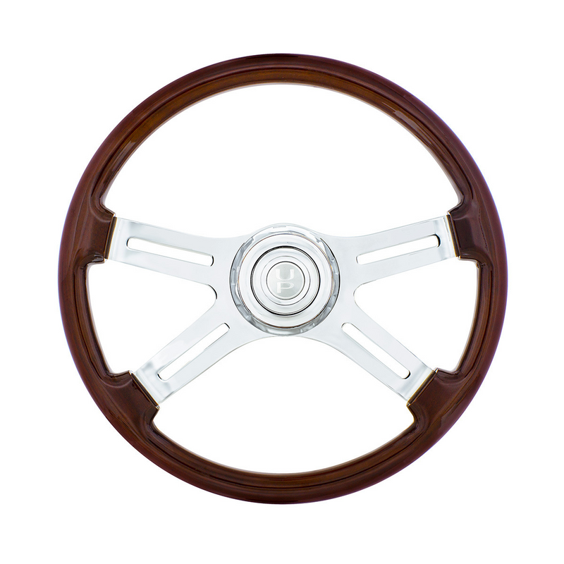 United Pacific 18" 4 Spoke Steering Wheel With Chrome Horn Bezel And Horn Button 88310
