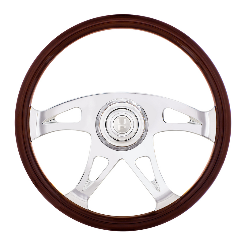 United Pacific 18" Boss Steering Wheel With Chrome Horn Bezel And Horn Button Woodgrain 88311