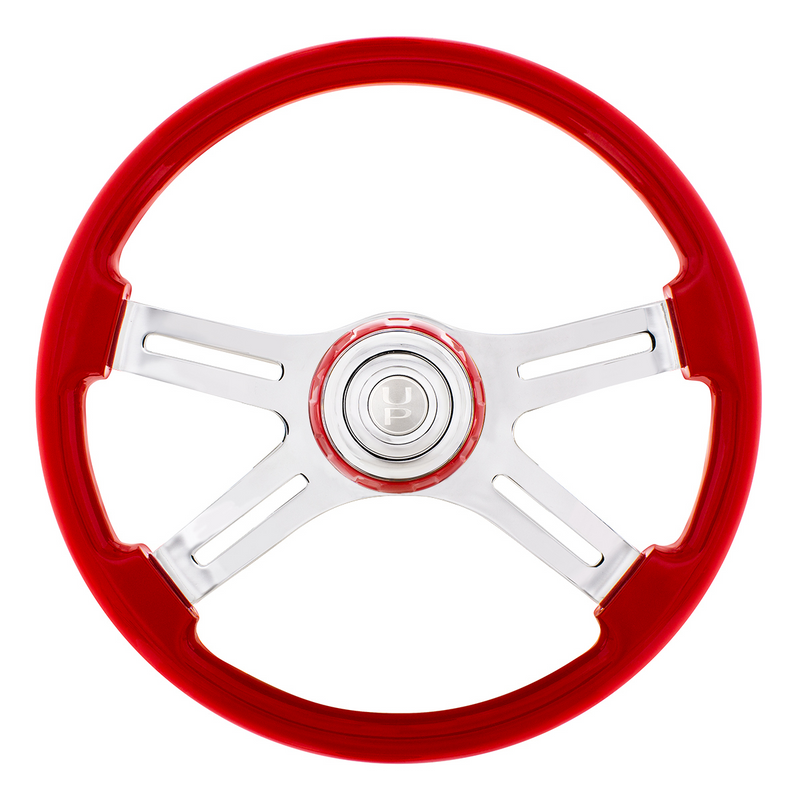 United Pacific 18" 4 Spoke Steering Wheel With Color Matching Horn Bezel Indigo Red 88314