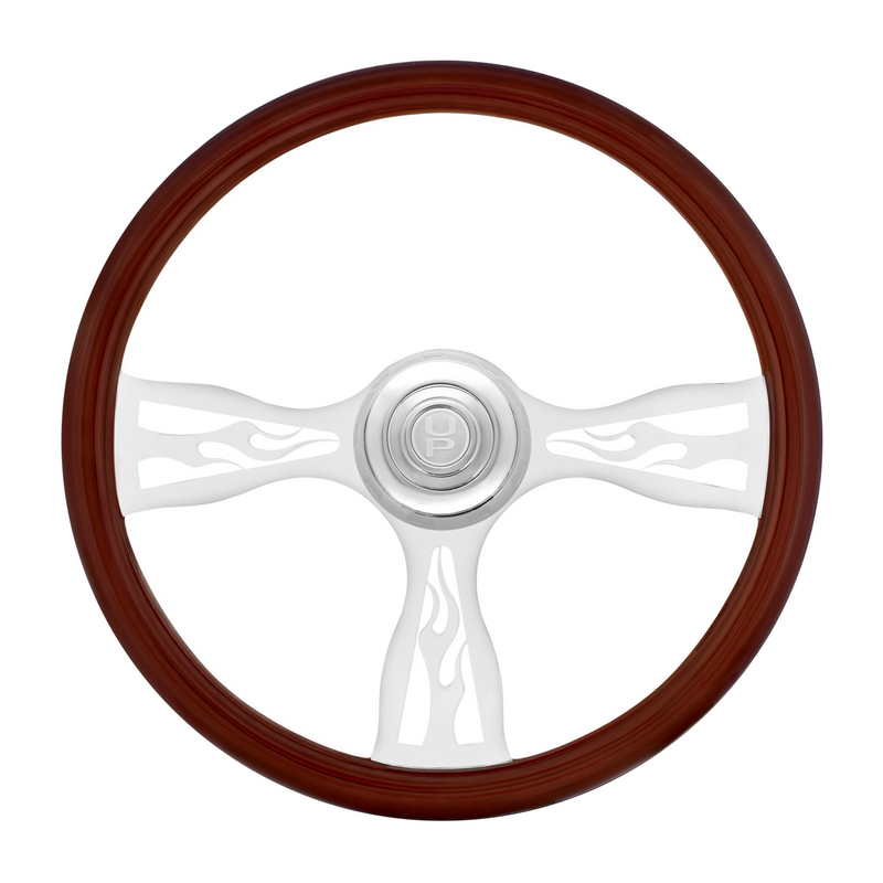 United Pacific 18" Chrome Flame Steering Wheel With Chrome Horn Bezel And Horn Button 88327