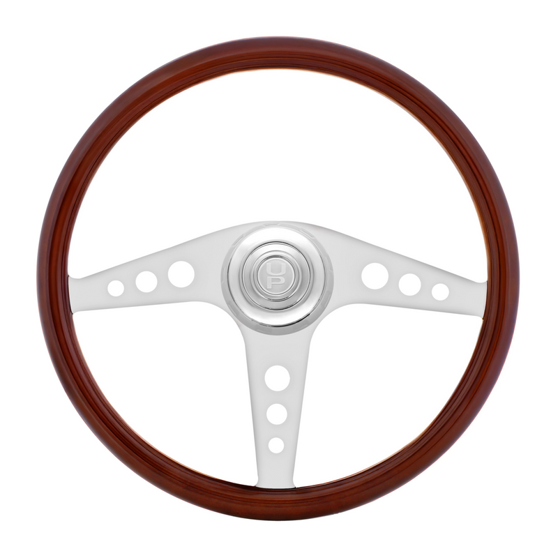 United Pacific 18" Chrome GT Steering Wheel With Chrome Horn Bezel And Horn Button-Woodgrain 88328