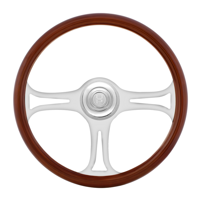 United Pacific 18" Chrome Blade Steering Wheel With Chrome Horn Bezel And Button-Woodgrain 88329