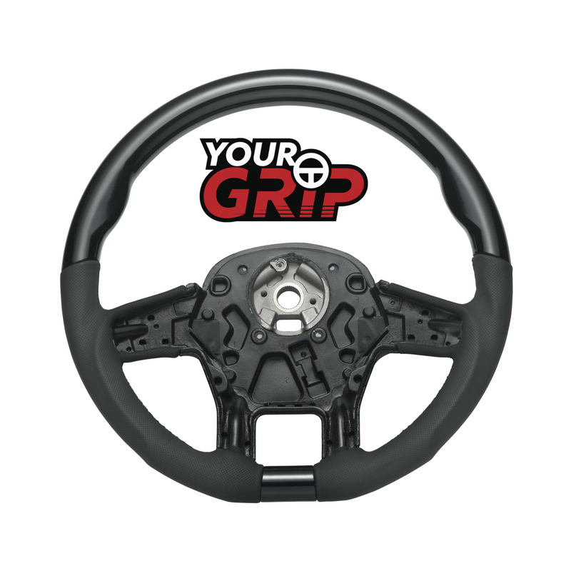 United Pacific 18" YourGrip Leather & Wood Candy Color Steering Wheel For 2012-2021 PB 579&2013-2021 KW T680-Glossy Black 88345