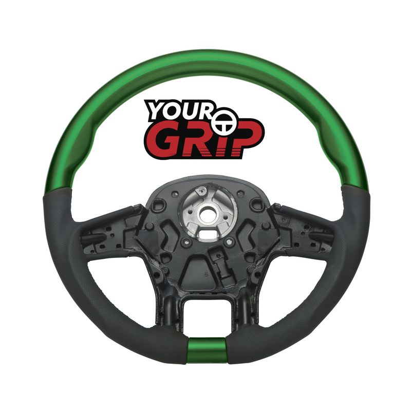 United Pacific 18" YourGrip Leather & Wood Candy Color Steering Wheel For 2012-2021 PB 579&2013-2021 KW T680-Emerald Green 88347