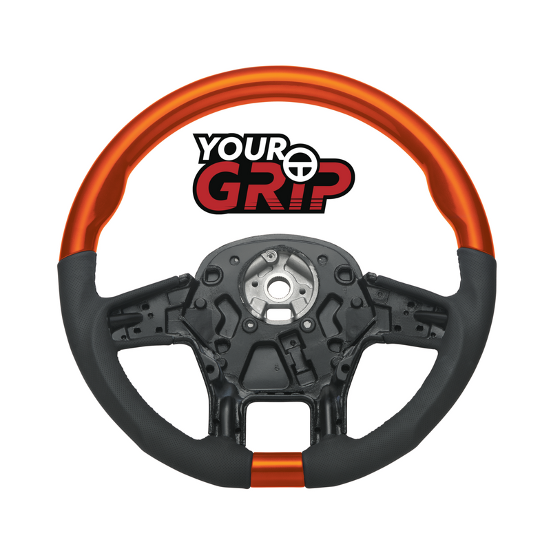 United Pacific 18" YourGrip Leather & Wood Candy Color Steering Wheel For 2012-2021 PB 579&2013-2021 KW T680-Cadmium Orange 88348