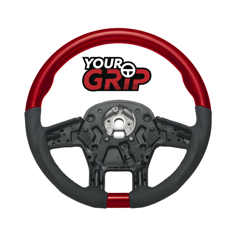 United Pacific 18" YourGrip Leather & Wood Candy Color Steering Wheel For 2012-2021 PB 579&2013-2021 KW T680-Candy Red 88350