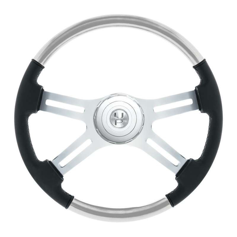 United Pacific 18" Leather & Wood Candy Color 4 Spoke Steering Wheel With Chrome Horn Bezel-Liquid Silver 88360