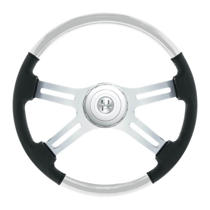 United Pacific 18" Leather & Wood Candy Color 4 Spoke Steering Wheel With Chrome Horn Bezel-Pearl White 88361