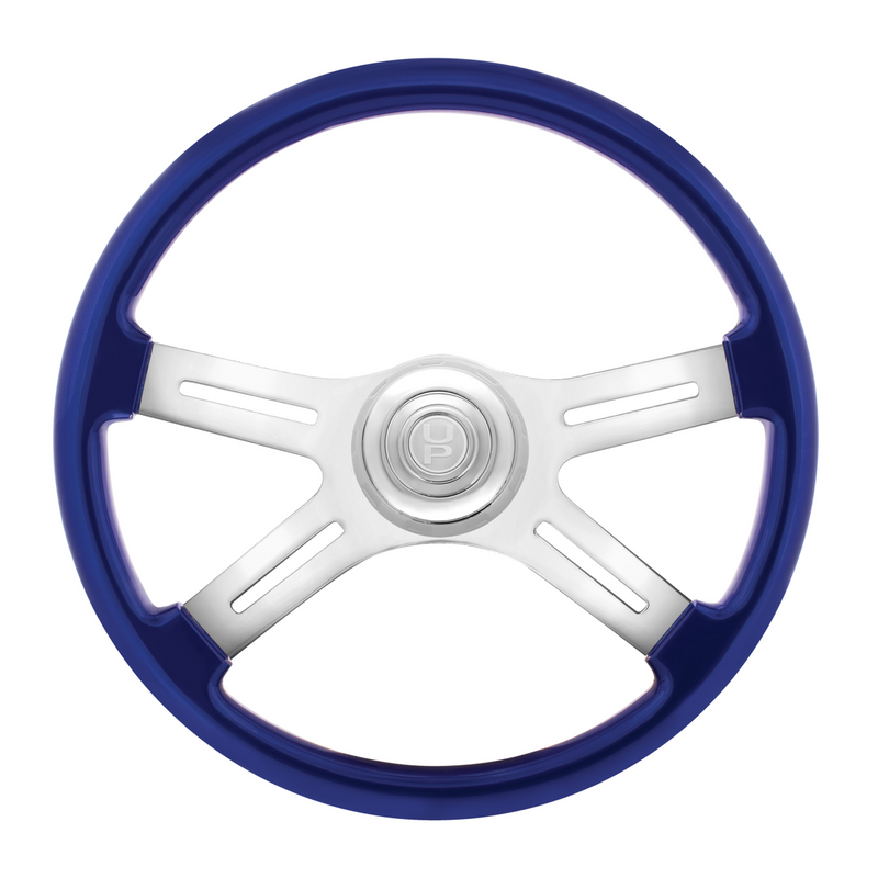 United Pacific 18" Candy Color 4 Spoke Steering Wheel With Chrome Horn Bezel And Horn Button-Indigo Blue 88363