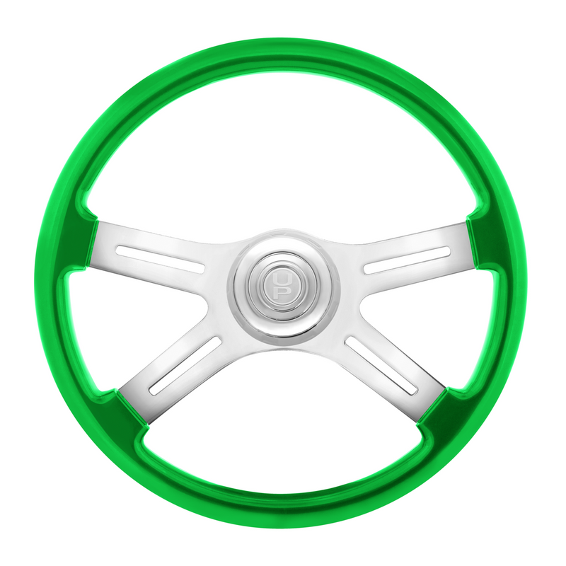 United Pacific 18" Candy Color 4 Spoke Steering Wheel With Chrome Horn Bezel And Horn Button-Candy Apple Green 88364
