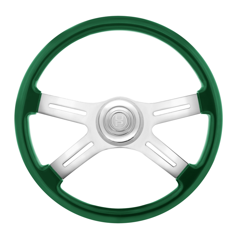 United Pacific 18" Candy Color 4 Spoke Steering Wheel With Chrome Horn Bezel And Horn Button-Emerald Green 88365