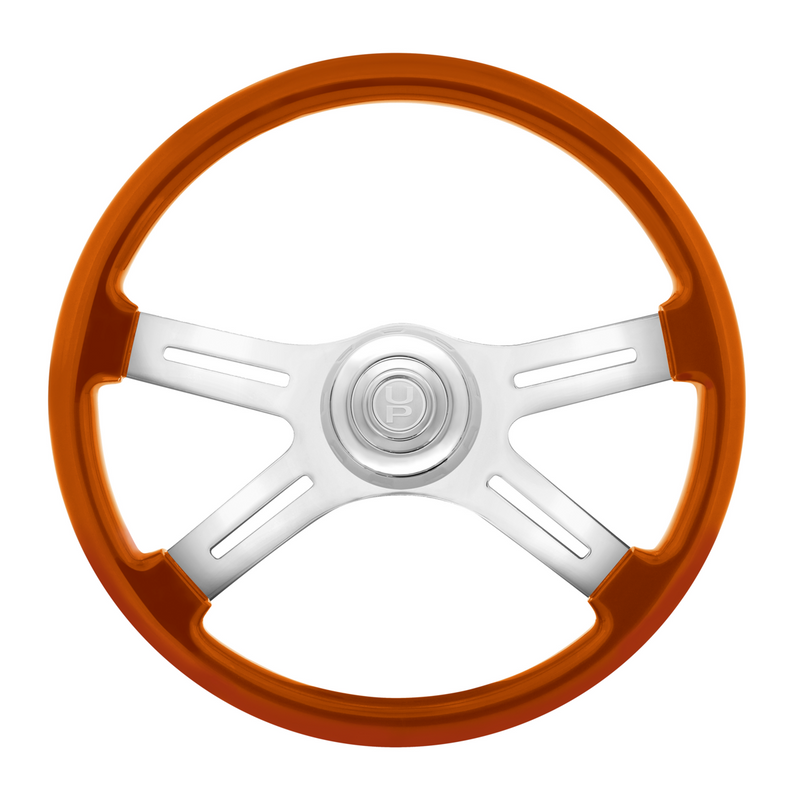 United Pacific 18" Candy Color 4 Spoke Steering Wheel With Chrome Horn Bezel And Horn Button-Cadmium Orange 88366