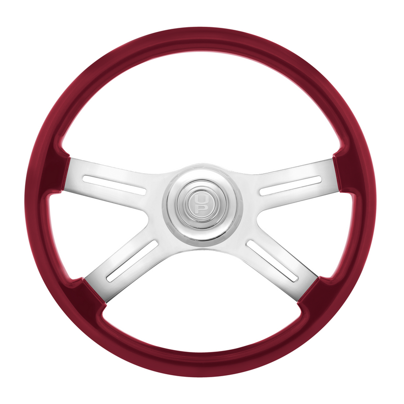 United Pacific 18" Candy Color 4 Spoke Steering Wheel With Chrome Horn Bezel And Horn Button-Candy Red 88368