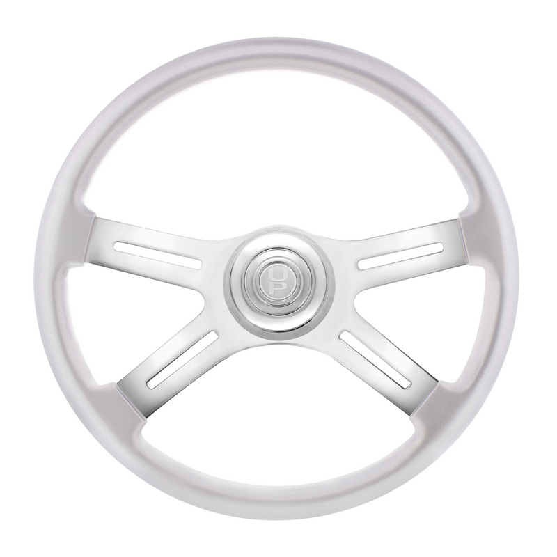United Pacific 18" Candy Color 4 Spoke Steering Wheel With Chrome Horn Bezel And Horn Button-Liquid Silver 88369