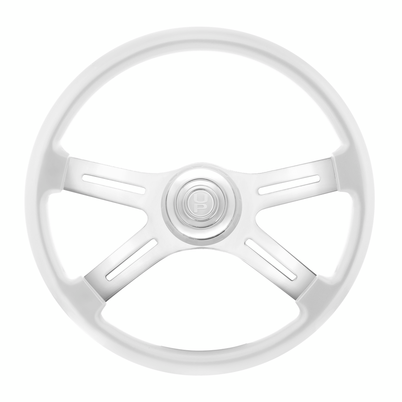 United Pacific 18" Candy Color 4 Spoke Steering Wheel With Chrome Horn Bezel And Horn Button-Pearl White 88370